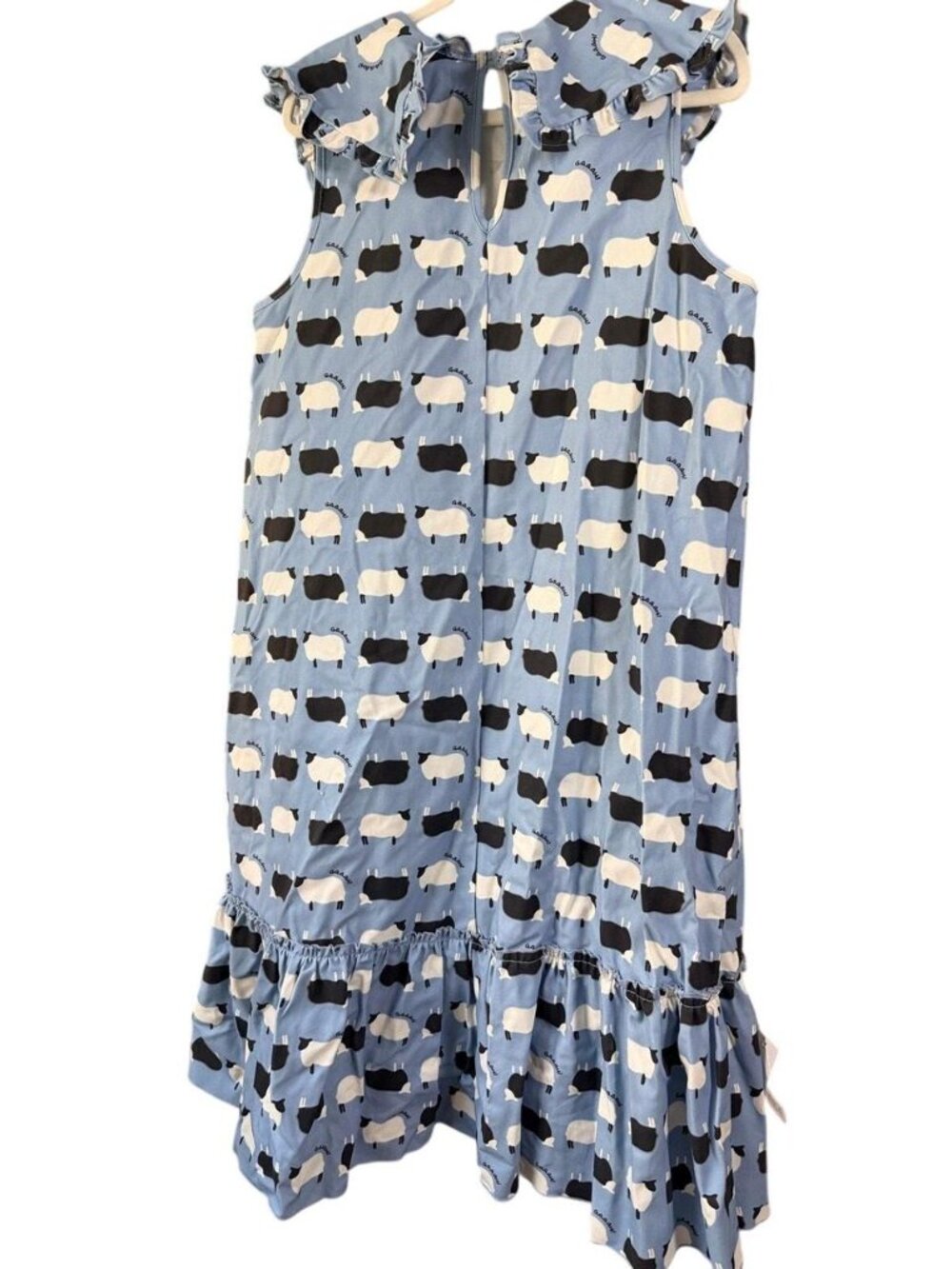 Lisa Says Gah!  Sheep Print Midi Dress Blue Ruffle Collar Size M - Picture 2 of 3